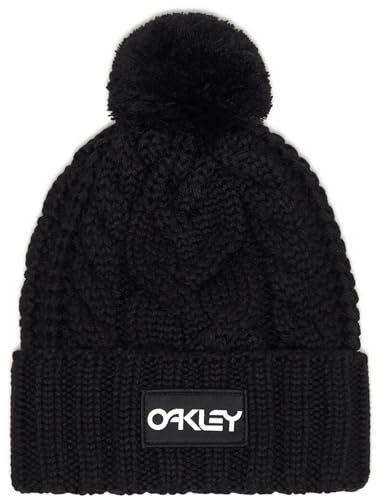 Oakley Damen Harper Pom Beanie-Mütze, Schwarz-weißes Logo, Einheitsgröße