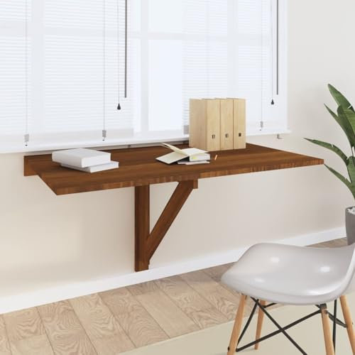Homgoday Klappbarer Wandtisch aus brauner Eiche, 100 x 60 x 56 cm, mehrschichtig, Couchtisch, moderner Couchtisch, Wohnzimmertisch, für Büro und Schlafzimmer