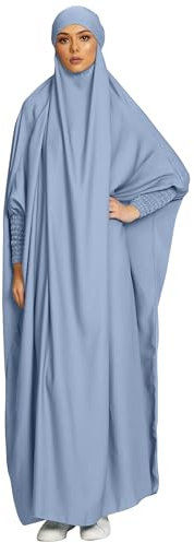 Zofocy Women One-Piece Muslim Abaya Dubai Islam Hijab Robe Solid Lady Prayer Hoodied African Dress