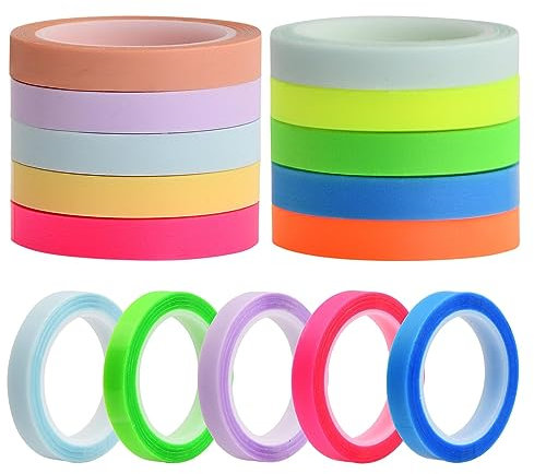 Dokeno 10 Rotoli Nastro Evidenziatore Rimovibilie, 6 mm x 5 m Nastro Fluorescente Adesivo Evidenziatori Fluorescenti Nastro Colorato Trasparente per Studenti Insegnanti Lettura in Classe Ufficio Casa