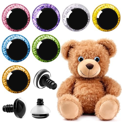 LEUCHTAMOR 140 ojos de seguridad grandes de 18 mm, ojos de ganchillo, 7 colores, purpurina 3D, ojos de muñeca de ganchillo para hacer marionetas, osos, juguetes