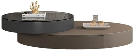 MENGLI-2024 Beistelltisch Drehbares ovales Couchtisch-Set, moderner Luxus-Glastisch for kleine Räume, stilvolle und funktionale Wohnmöbel Couchtisch(Bruin)