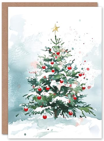 Wee Blue Coo Winter Snow Laden Decorated Tree Festive Fun Xmas Art Blank For All Christmas Card