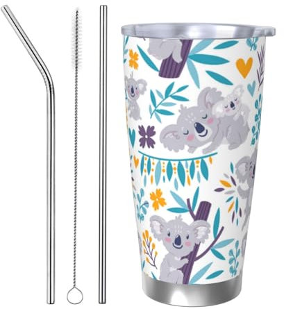 HDTVTV Ours Koala mignons et fleurs Bouteille d'eau isolée 20 oz Mug en acier inoxydable Bouteille d'eau sous vide