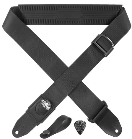 FIEIL Gitarrengurt, mit Silikon gepolsterte, rutschfeste Gitarrengurte mit integriertem Schlitz und Metallschnalle für Bass, Elektro und Akustik, tolles Geschenk für Kinder, Gitarristen (Lederenden)