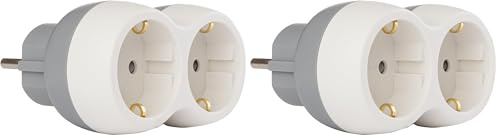 Adaptador 2 Tomas (enchufes) Ladrón Doble con Tierra 16A Blanco - Bolea - Zenitech (Paquete de 2)