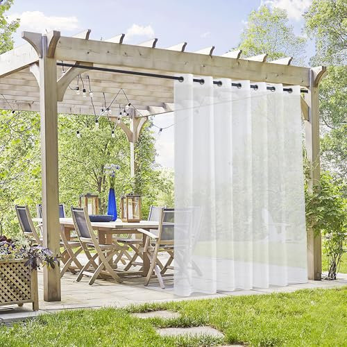 PONY DANCE Outdoor Vorhang Wasserdicht 1er Set Outdoor Gardine Weiß Transparent Terrasse Vorhänge mit Ösen Outdoorvorhänge für Balkon & Pavillon, H 274 x B 254 cm