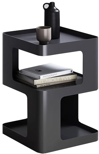 BUZUEY side table,modern end table with storage,black metal bedside table,unique nightstand,accent side table for Living Room Bedroom,no assembly required (black)
