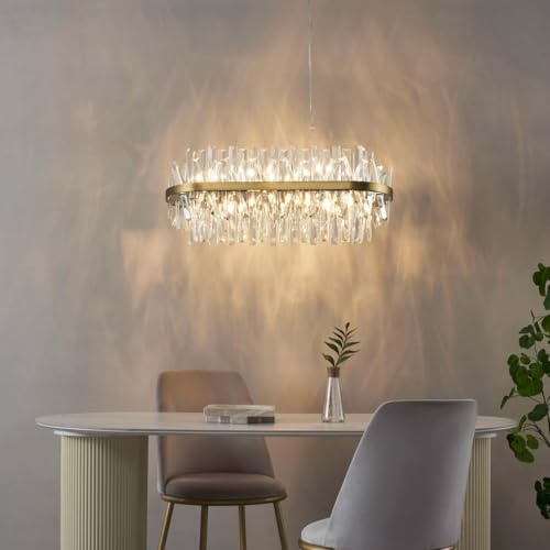 KOSILUM – Kronleuchter aus Kristall, goldfarben, mit transparenten Quasten, Ariella – Licht warmweiß Beleuchtung Wohnzimmer Schlafzimmer Küche Flur – 8 x max 28 W – G9 – IP20