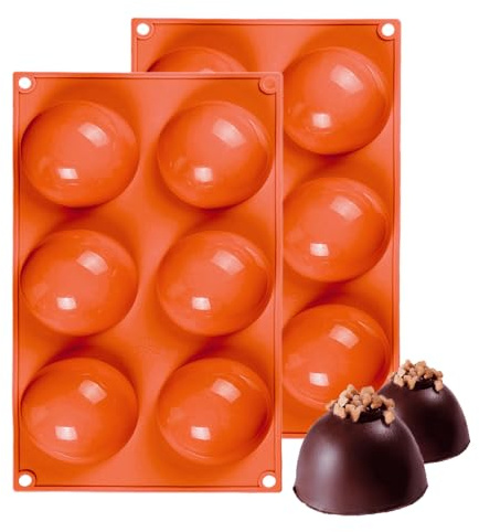 Stampi in silicone a 6 cavità semisferiche, MKNZOME 2 pezzi di stampi semicircolari a cupola in silicone per cioccolato, stampi da forno in silicone per realizzare cioccolato, torte, gelatina, mousse