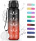 Botella agua 1 litro, Botella de Agua Deportiva Prueba de Fugas, Botella agua Gimnasio, con Marcador de Tiempo, Cantimplora de Motivación, Water Bottle para Adulto, Escuela, Gym, Oficina - de Infusión