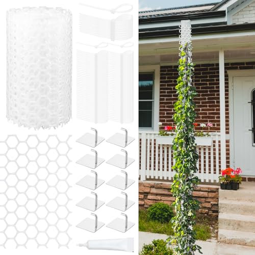 Colingmill Regenrinnen-Rankgitter-Set, Kunststoff, Fallrohr, Rankgitter für Kletterpflanzen, Outdoor, weißes Gitter, vertikale Wanddekoration für Zimmer, Terrasse, Garten (132 Stück, 714 x 25 cm)