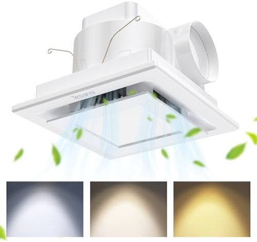 Tesansi Bathroom Exhaust Fan with Light, 12W Bathroom Fan with LED Light, 100CFM and 1.0 Sounds, 3000K/4000K/5000K Adjustable