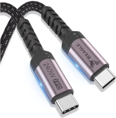 Reagle USB-C auf USB-C Kabel, PD 240 W 3.0, 3M QC 4.0, Ladekabel Kompatibel mit MacBook Pro Air, iPad Air Mini, iPhone 15 16, Nylon Ladekabel Länge