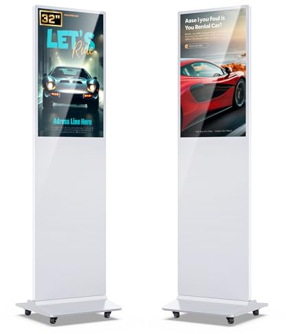 QIXZOCV 32 Zoll Digital Signage Werbung Display Kiosk LCD Bildschirm Indoor Floor Standing Commercial Totem Android System Vertikales Poster mit Auto Media Player Weiß