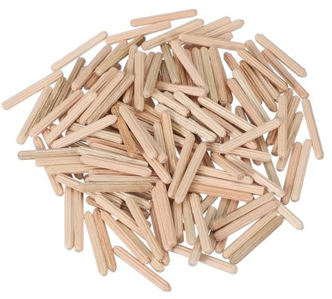 PATIKIL 150 Stück 4 x 30mm Holzdübel Set, Holzrillendübel Riffelholzdübel Holzstifte Dübel Set Gerillte Holzübelstifte Dübel Holz mit Rillen für Zimmerei Möbel Tür Kunsthandwerk Projekte