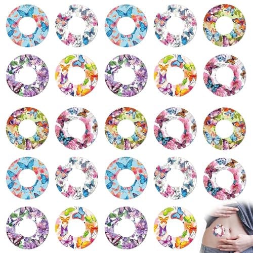 24 Pcs Sensor Covers for Libre 2 Sensor Cover for Freestyle Libre 2 Waterproof Adhesive Butterfly Print Blood Sugar Monitor Patches for Swimming Sports and Showering Can Be Used for A Long Time