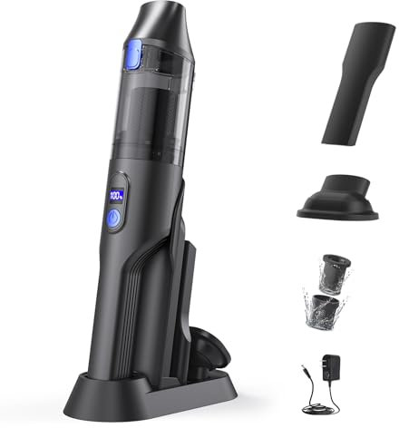 eitton Handheld Vacuum Cleaner, Hand Held Vacuum Cordless,Car Vacuum Cleaner with 20kPa Strong Suction with Digital Display, Small & Lightweight, Max 35 Mins Run-Time, Crevice Tool & Brush Tool