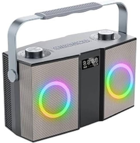 Roadstar DJ-390BT Portable Bluetooth Speaker with Microphone Input, RGB LED Lights on Speakers, Digital Display, Carrying Handle, Grey