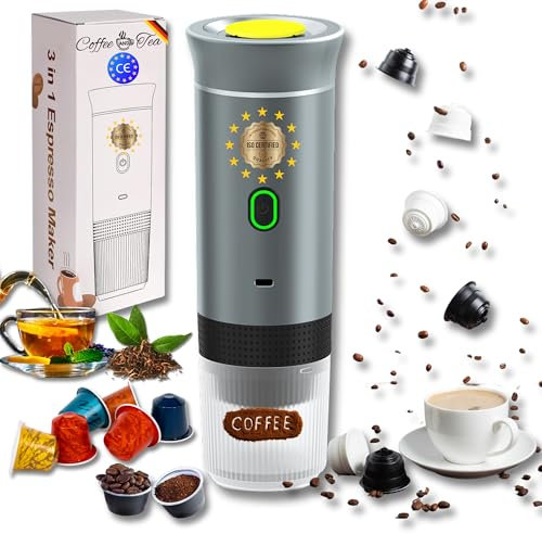 Astur Group Cafetera Portatil Capsulas, Cafetera Multicapsulas y Molido, Maquina de Cafe, Cafetera Capsulas Portatil, Calienta Agua Batería Recargable USB, Ideal Viajes, Camping y Oficina (Plata)