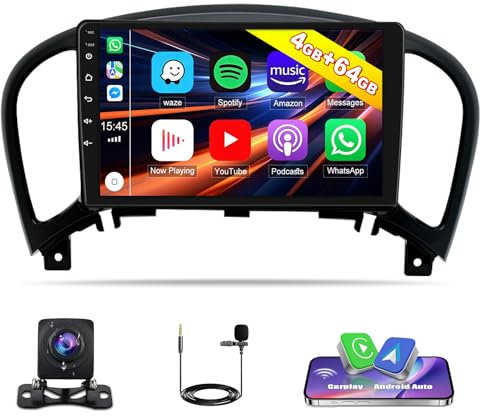 4G+64G Radio Coche GPS para Nissan Juke J15 2010-2019/YF15 Infiniti ESQ 2011-2017 con Carplay Android Auto,Pantalla de 9 Pulgadas Android Radio con Bluetooth Mirror Link WiFi/FM/RDS+Cámara Trasera