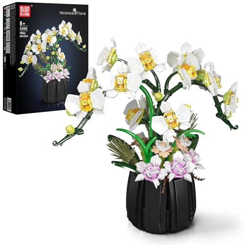 Mould King 24108 Botanicals Orchid Building Set - Realistic Artificial Plant Set for Adults, Home Office Decor with Lifelike Orchid Pot Design