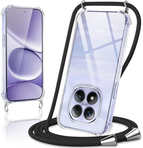 Coiwxmoi Handykette Handyhülle für Xiaomi Redmi Note 15 Pro 5G Hülle mit Band 6,83,Transparent Case mit Kette Abnehmbar zum Umhängen Kordel Schutzhülle,Weich Silikon TPU Stoßfest Cover,Schwarz