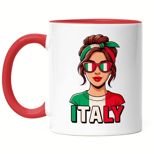Hey!Print Italy Tasse Rot Geschenk Italien Fan Italienerin Urlaub Souvenir Italienflagge Design