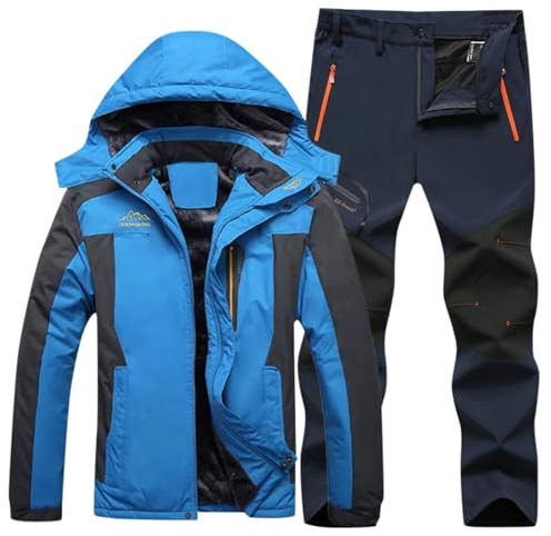 MODSGUE Traje de esquí de 2 piezas para hombre, traje de nieve cálido con capucha, traje de esquí, mono de nieve, impermeable, chaqueta y pantalones, chaqueta de esquí, abrigo de nieve a prueba de