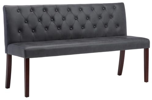 DELUKE Sitzbank Mauri 148,5 cm Grau Wildleder-Optik | Küchenbank Esszimmerbank Flurbank mit Rückenlehne