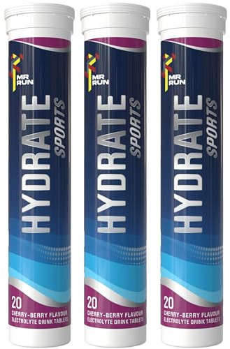 Sugar Free Electrolytes - 60 Hydration Tablets (3 Tubs) - Cherry Berry | Effervescent Salt Tablets for Runners, Cyclists, Gym, Sports - Workout Electrolytes for Rehydration, Prevent Cramps, Fatigue