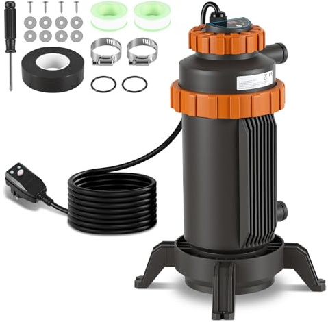 Monucep Riscaldatore Elettrico per Piscina 3KW, Display Digitale, 4 Protezioni di Sicurezza, Attacco 32-38 mm, Riscalda Fino a 45 °C, Accessori Inclusi per Piscine Fuori Terra