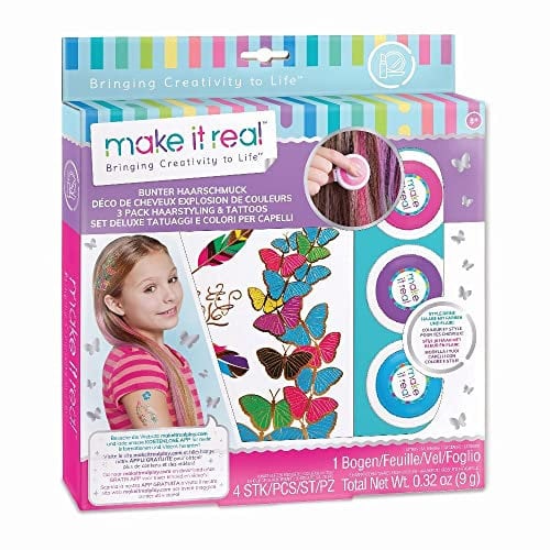 Make It Real 2902302 Bunter Haarschmuck Beauty-Set für Kinder, mit Haarkreide und Tattoo-Stickern, Kreativset