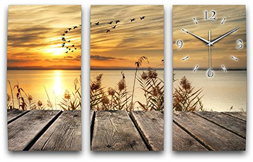 Kreative Feder Chill Out 3-Teiler Designer Funk Wanduhr Funkuhr modernes Design * Made in Germany* WA026FL (120x80)