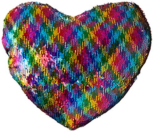 DrCosy Herzform Kissen Meerjungfrau Pailletten Kissen Mit Kissenbeilagen Reversible Dekokissen (35x40cm, Bunte Diamant / Holygram Silber)