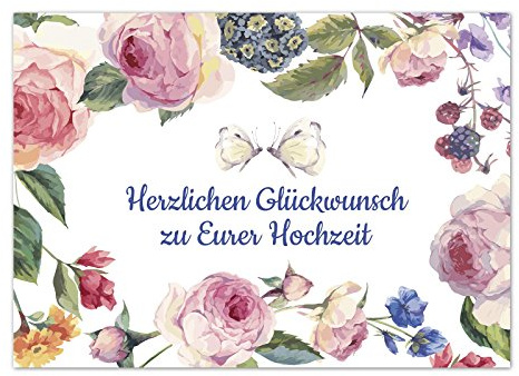 Einladungskarten Manufaktur Hamburg Glückwunschkarte zur Hochzeit/Motiv: Vintage Blumen und Schmetterlinge/mit Umschlag/Hochzeitskarte/Glückwunsch Karte