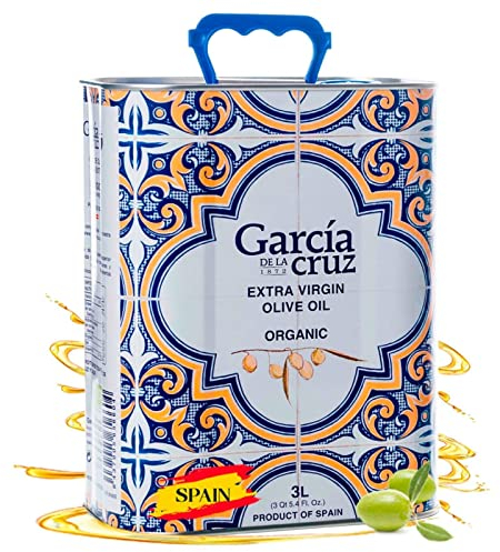 GARCÍA DE LA CRUZ - Aceite de Oliva Virgen Extra Ecológico, Aceite Premium Master Miller, Tonos de Almendra y Tomate, Cuerpo Suave, Procedencia España, Montes de Toledo, Envasado en Lata - 3L