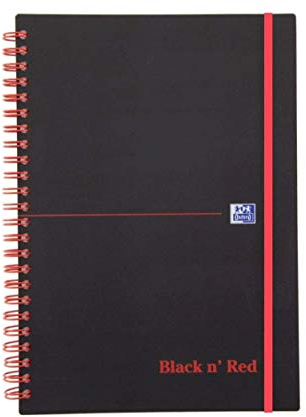 Oxford 400047656 Spiralbuch Black n' Red 5er Pack DIN A5 kariert flexibler Deckel 70 Blatt schwarz rot