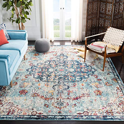 Safavieh Tapis Boho pour Salon, Salle à Manger, Chambre à Coucher - Madison Collection, Tapis à Poil Court, Bleu Marine et Bleu Clair, 244 x 305 cm