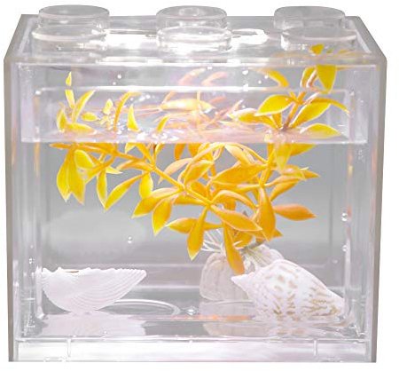 Fischbecken Aquarium Fish Tank Mini Aquarium USB LED Light Fish Tank Aquarium Decor for Box Office Tea Table(Transparent)