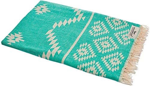 Carenesse Jacquard Hamamtuch Kelim 90 x 175 cm grün I Edles Hamam Handtuch 100% saugfähige Baumwolle mit hochwertiger Webung I Pestemal/Fouta weich & zart I Leichtes Hamam Strandtuch kompakt
