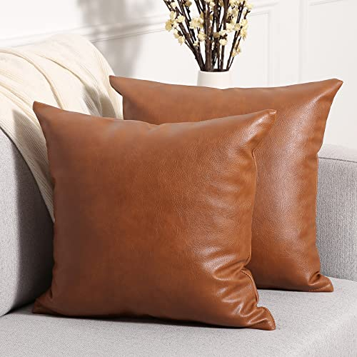 Yaertun 2er Set aus Kunstleder Kissenbezug, Sofakissen Dekorative Kissenhülle Quadratisch Überwurf Kissenbezüge Kissen für Sofa Schlafzimmer 16x16, 40 x 40 cm,Braun