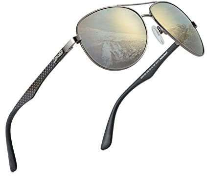 ZENOTTIC Piloto Gafas de sol polarizadas Hombres Mujeres Fibra de carbono Marcos de metal UV400 Protección Unisex Clásico Estilo Retro