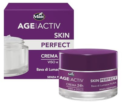 Matt, AGEACTIV Skin Perfect, Crema Viso e Collo, con Bava di Lumaca Pura, Rigenera la Pelle, Rallenta l'Invecchiamento Cutaneo, Uniforma l'Incarnato, Cruelty Free, Senza Profumo, 50 ml