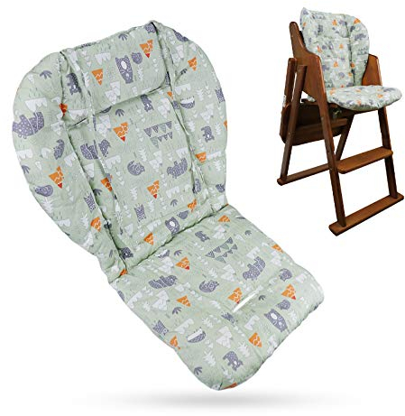 Longgouk Kissen für Hochstuhl, Hochstuhlkissen/Hochstuhl-Sitzkissen, weich und bequem, leicht und atmungsaktiv, machen das Baby bequemer (grünes Waldtiermuster)