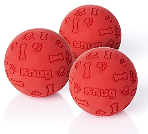 Snug Rubber Dog Balls for Small and Medium Dogs - Tennis Ball Size - Virtually Indestructible (3 Pack - Red)