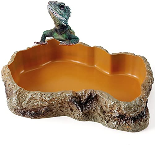 Reptile Food Water Rock Bowls - Resin Rock Worm Feeder Dish, Amphibian Feeding Bowl Terrarium Decor for Lizards, Chameleon, Leopard Gecko, Frog, Bearded Dragons, Snake, Hermit Crabs, Turtle Spider Pet