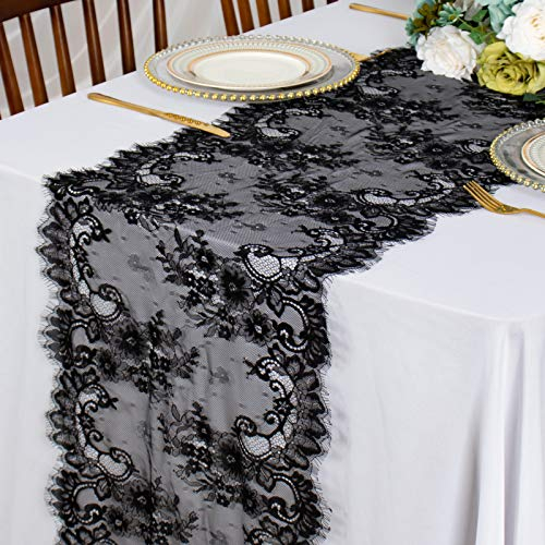 Spitze Tischläufer 16x120-Zoll Schwarz Vintage Hochzeit Spitze Overlay Tischläufer Vintage Rustikale Spitze Tischläufer Spitze Tischdecke Outdoor Party Tischläufer