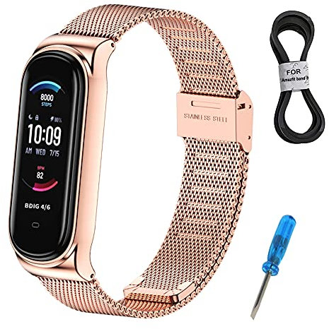BDIG Cinturino per Amazfit Band 5 Cinturini Metallo in Acciaio Inossidabile Bracciale di Ricambio Braccialetto da Polso Sostitutivo Wristband Cinturino per Amazfit Band 5