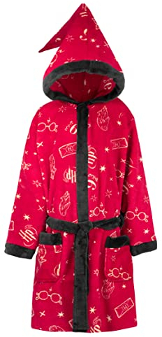 HARRY POTTER - Morgenmantel für Kinder, Alter 10-11 - Flauschiger Morgenmantel - 100% Polyester, mit magischer Zipfelkapuze - Offizieller FANARTIKEL - Maroon